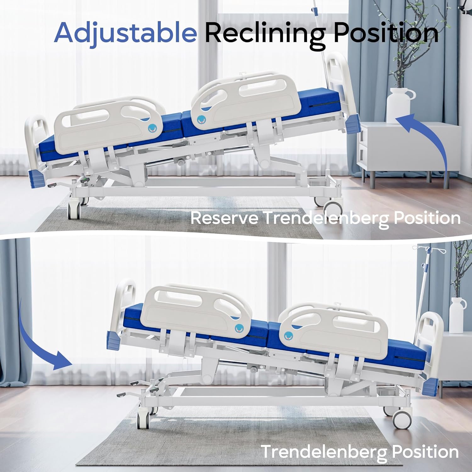 Premium Full Electric Hospital Bed for Home Use, 5 Function Medical Bed with 4.7” Foam Mattress, Height Adjustable, Central Locking System, Includes Sheets (2X) - Image 4