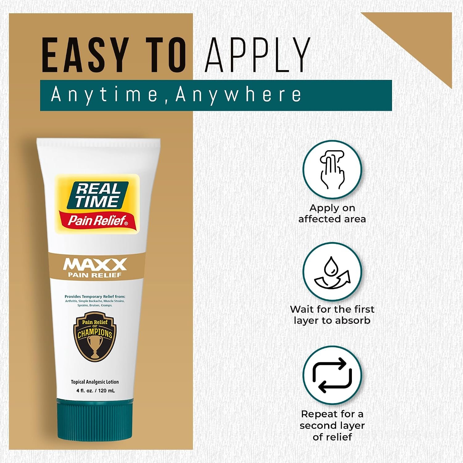 Real Time Pain Relief MAXX 4oz Tube | 18 Natural Ingredients: Arnica, Menthol & Peppermint | Maximum Strength Muscle Pain Relief Lotion for Arthritis, Hands, Ankles, Back, Shoulders, Knees & Joints - Image 5