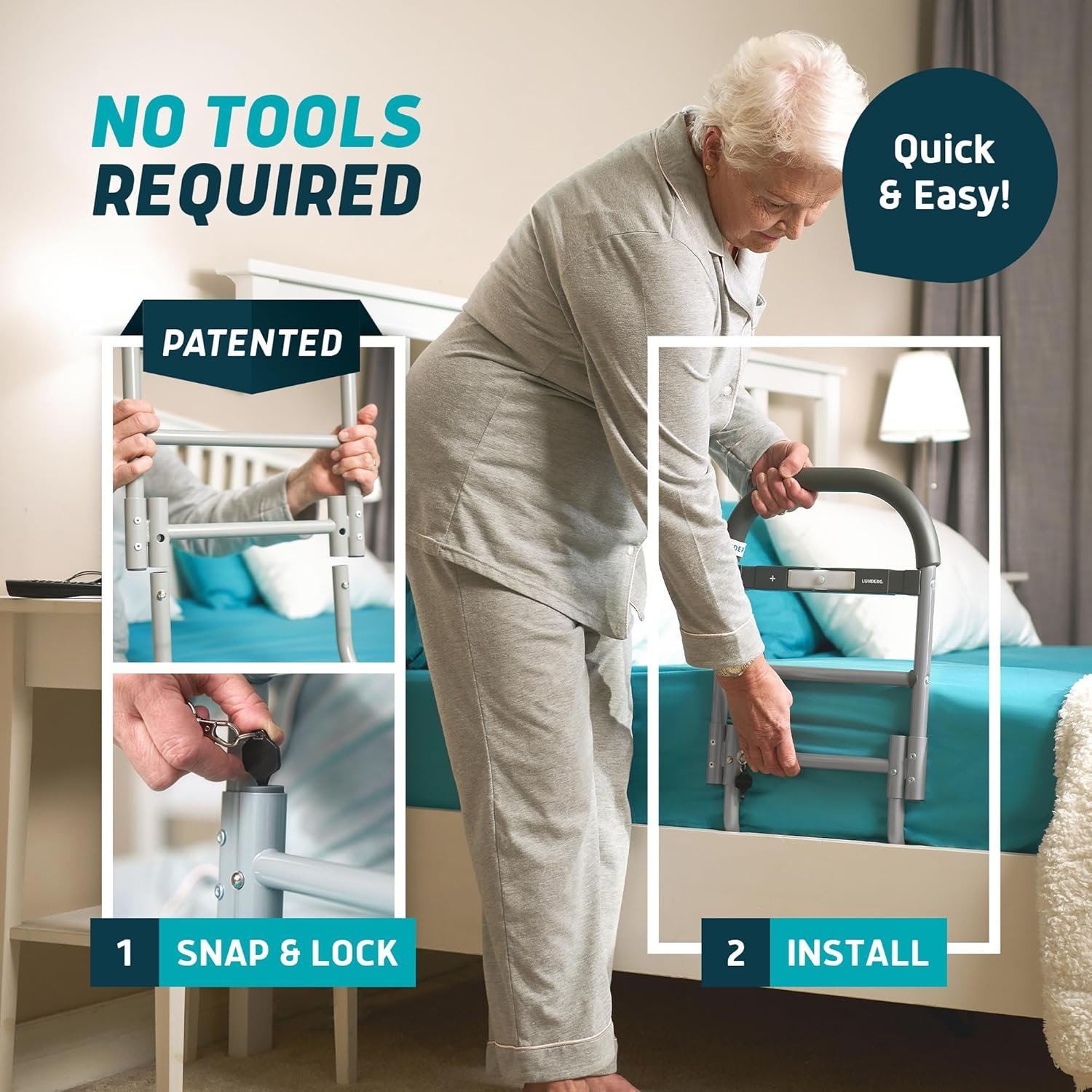 Lunderg Bed Assist Rail for Seniors with Motion Light & Non-Slip Grab Bar | Easy to Install Bed Rails for Elderly Adults Safety & Post-Surgery - Helps Reduce Falls & Support Independence - Image 6