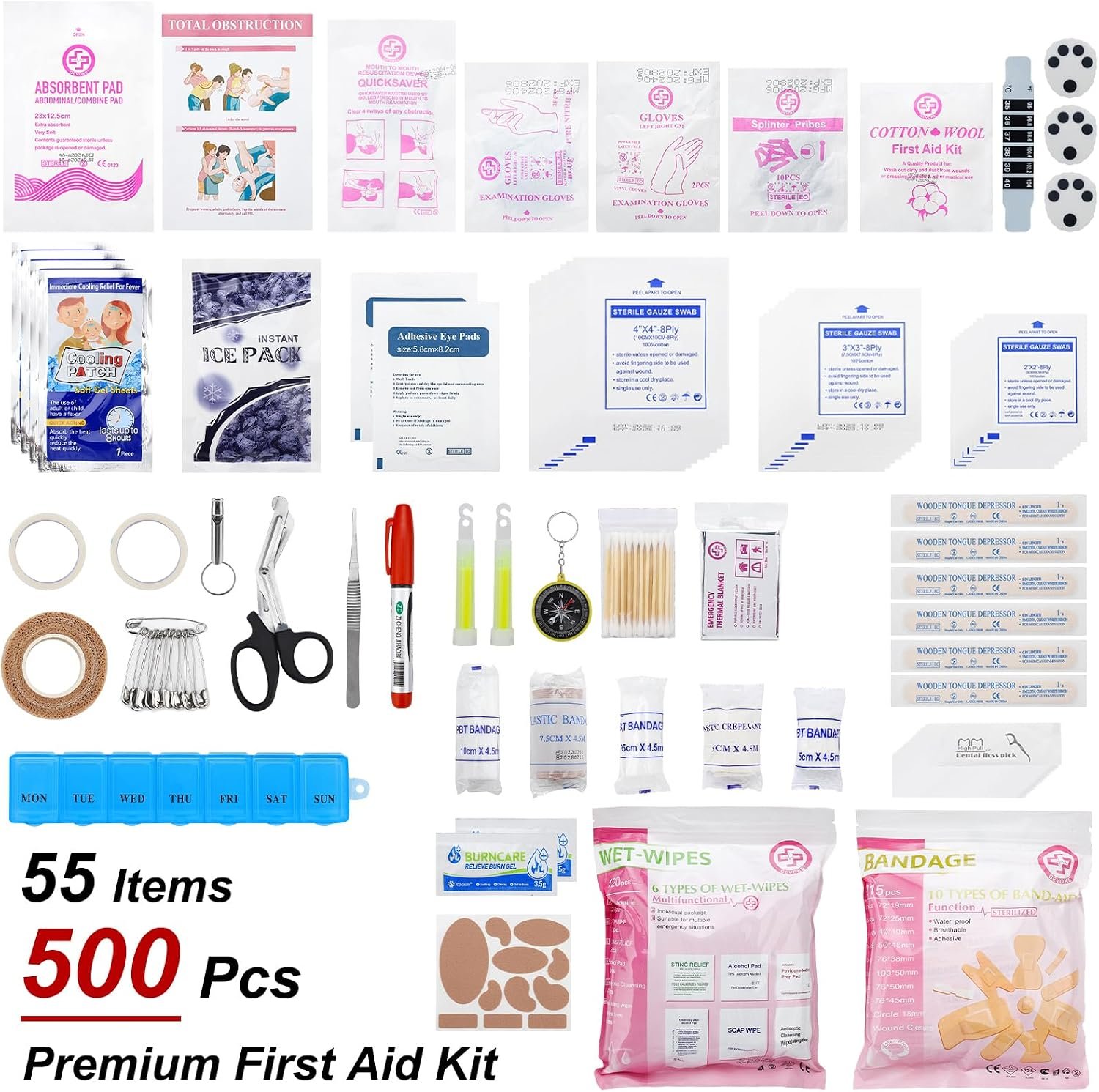 Gevoke Professional 500 Piece Emergency First Aid Kit for Home, Car | Large Complete Medical Kit for Travel, Camping, Truck, Hiking, Sports, Office, Vehicle & Outdoor Emergencies - Image 3