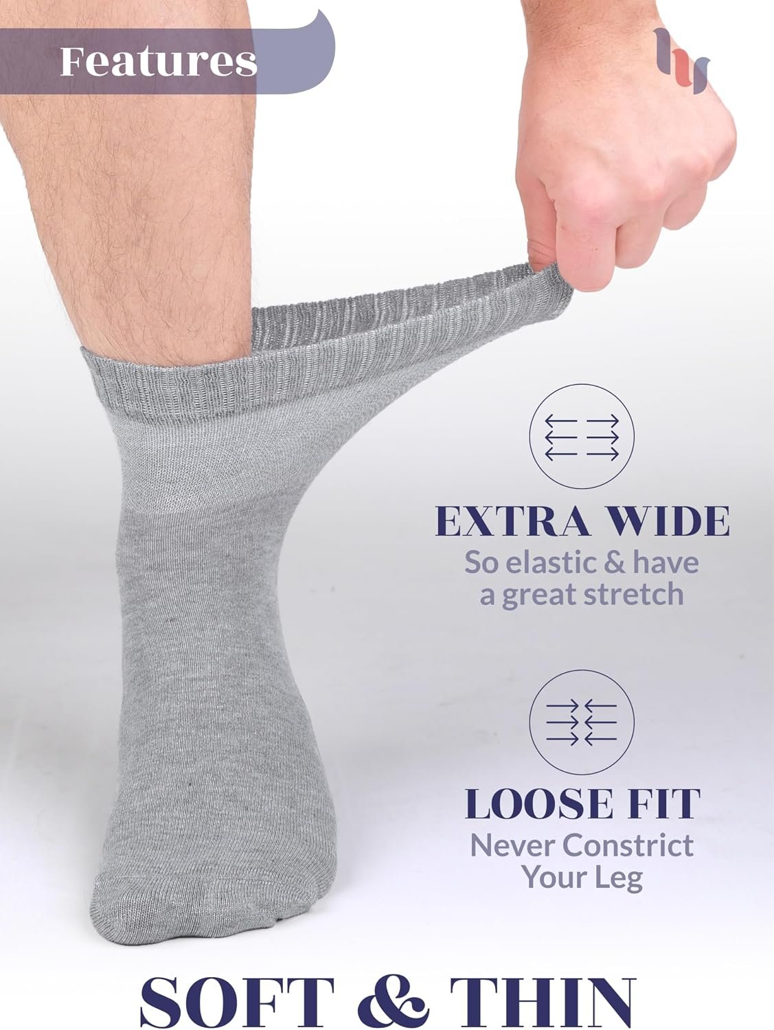 Hugh Ugoli Diabetic Socks for Men, Loose Ankle Socks, Rayon Derived from Bamboo, Extra-Wide, Thin, Seamless Toe, 4-8 Pairs - Image 3