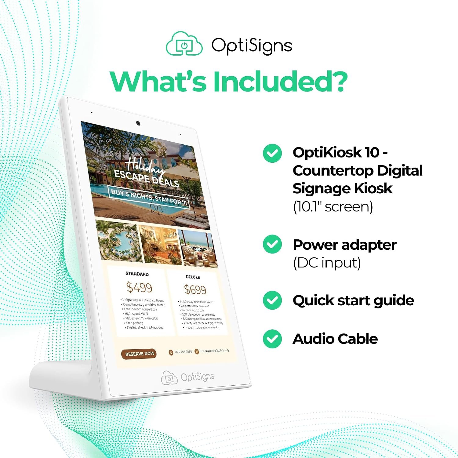 OptiSigns OptiKiosk 10 - Countertop Digital Signage Kiosk, 10.1" HD Touchscreen Display with Wi-Fi, Ethernet & Bluetooth, Software, Optional Background Music - Image 5