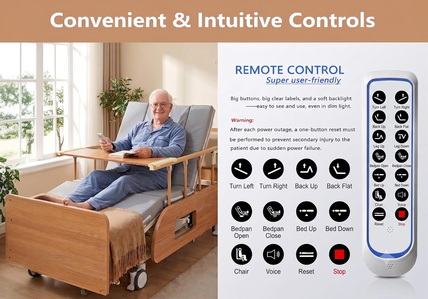 Extra Wide Full Electric Adjustable Hospital Beds for Home Nursinghome Use | Ultra Wide Medical Bed with Mattress , Built in Toilet, Adjustable Height & lateral tilting for Elderly Seniors Disabled - Image 5