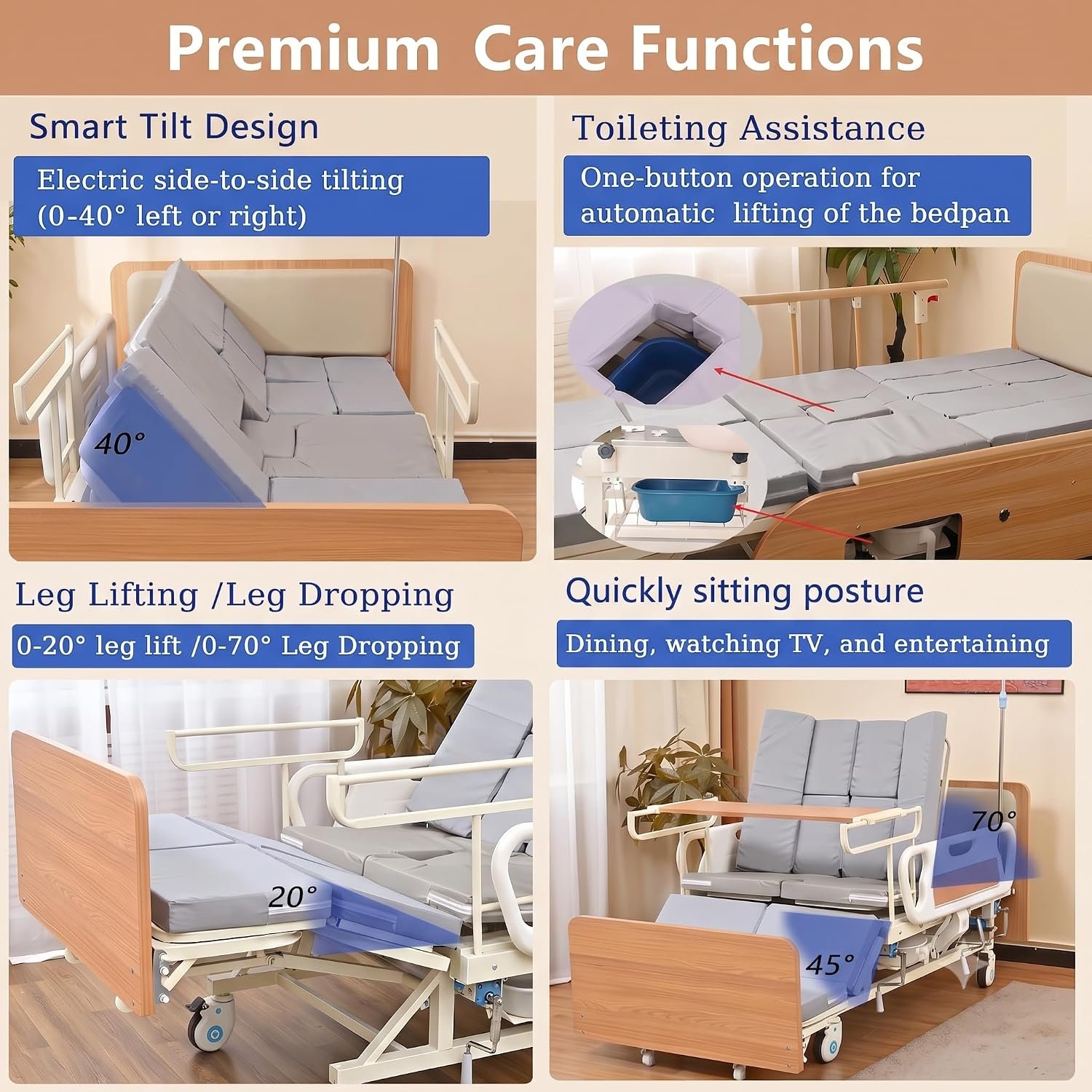 Extra Wide Full Electric Adjustable Hospital Beds for Home Nursinghome Use | Ultra Wide Medical Bed with Mattress , Built in Toilet, Adjustable Height & lateral tilting for Elderly Seniors Disabled - Image 4