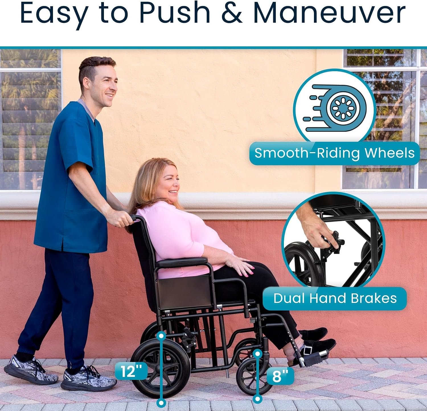 Vive Mobility Bariatric Transport Wheelchair for Adults - Supports 450lbs | Foldable, Heavy Duty Travel Wheel Chair - Portable, Transfer Aid with Swing Away Footrests & 22 Inch Wide Seat - Image 6