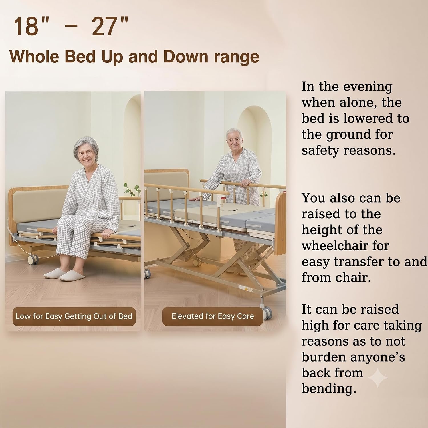 Extra Wide Full Electric Adjustable Hospital Beds for Home Nursinghome Use | Ultra Wide Medical Bed with Mattress , Built in Toilet, Adjustable Height & lateral tilting for Elderly Seniors Disabled - Image 3