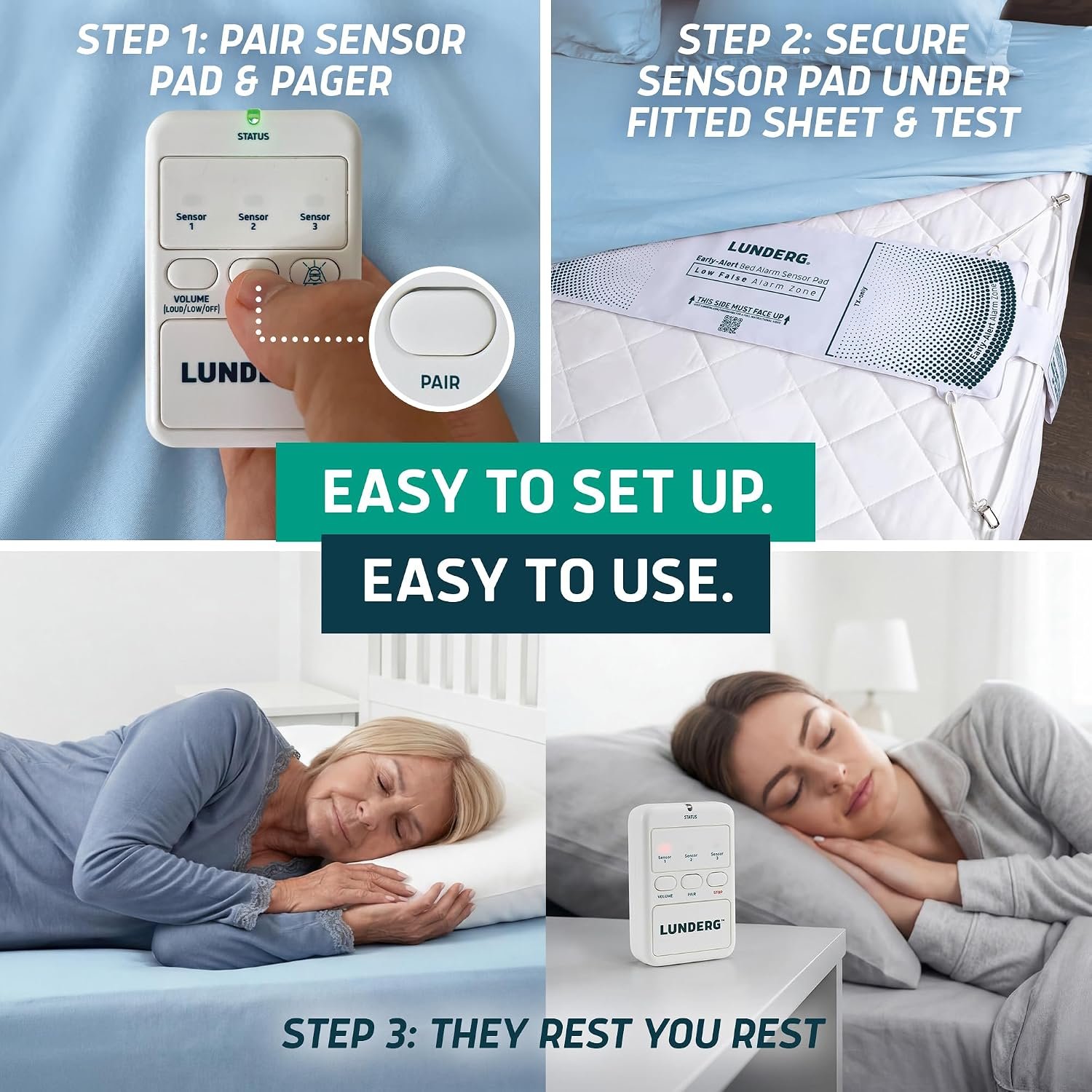 Lunderg Wireless Early Alert Bed Alarm System for Elderly & Fall Prevention | Alerts Caregivers Before They Get Up. No Loud In-Room Alarm To Frighten Your Loved One. Great For Dementia Care. US Company. - Image 5