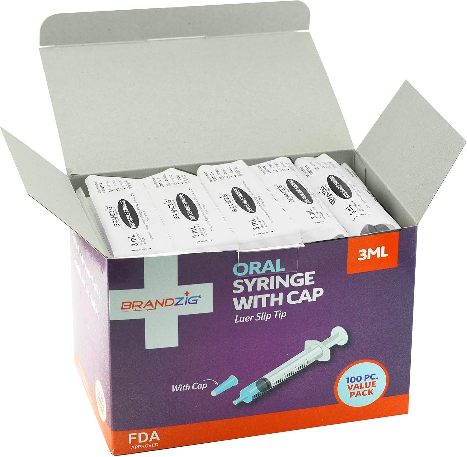 3ml Syringe With Cap (100 Pack) | Oral Dispenser Without Needle, Luer Slip Tip | Individually Wrapped Medicine Dropper For Infants & Pets - Image 5