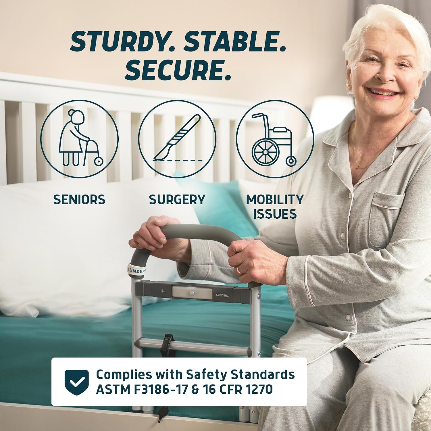 Lunderg Bed Assist Rail for Seniors with Motion Light & Non-Slip Grab Bar | Easy to Install Bed Rails for Elderly Adults Safety & Post-Surgery - Helps Reduce Falls & Support Independence - Image 2