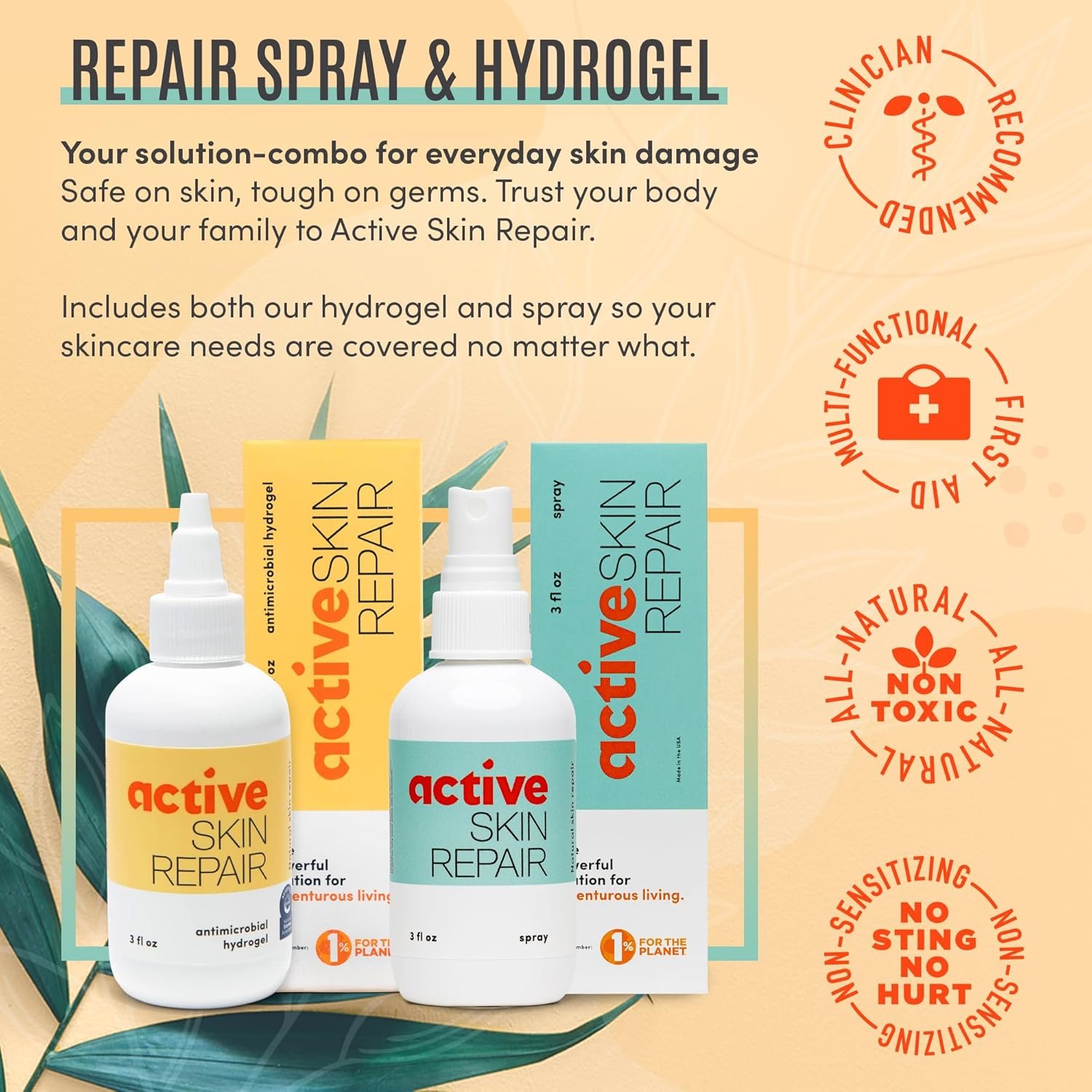 Active Skin Repair First Aid Hydrogel and Spray Bundle, 3 oz Each | Medical grade hypochlorous acid, natural and non-toxic, first aid bundle, minor cuts, wounds, scrapes, rashes, sunburns - Image 2