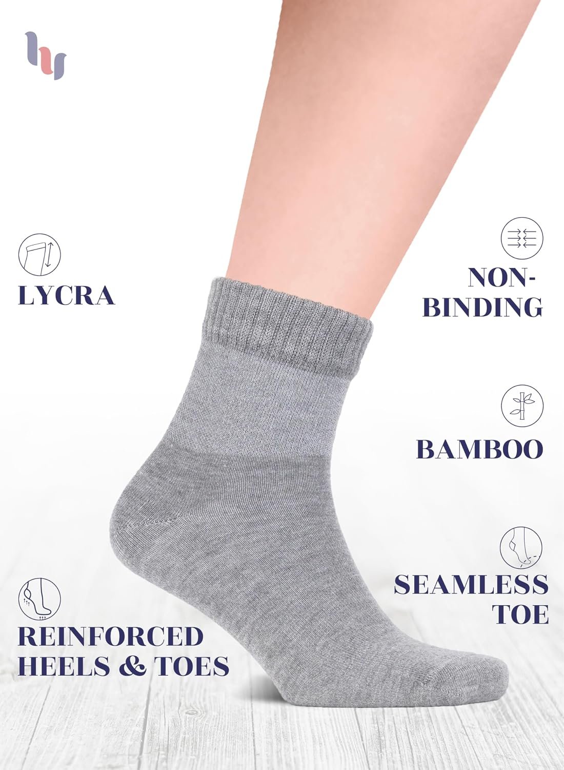 Hugh Ugoli Diabetic Socks for Men, Loose Ankle Socks, Rayon Derived from Bamboo, Extra-Wide, Thin, Seamless Toe, 4-8 Pairs - Image 2