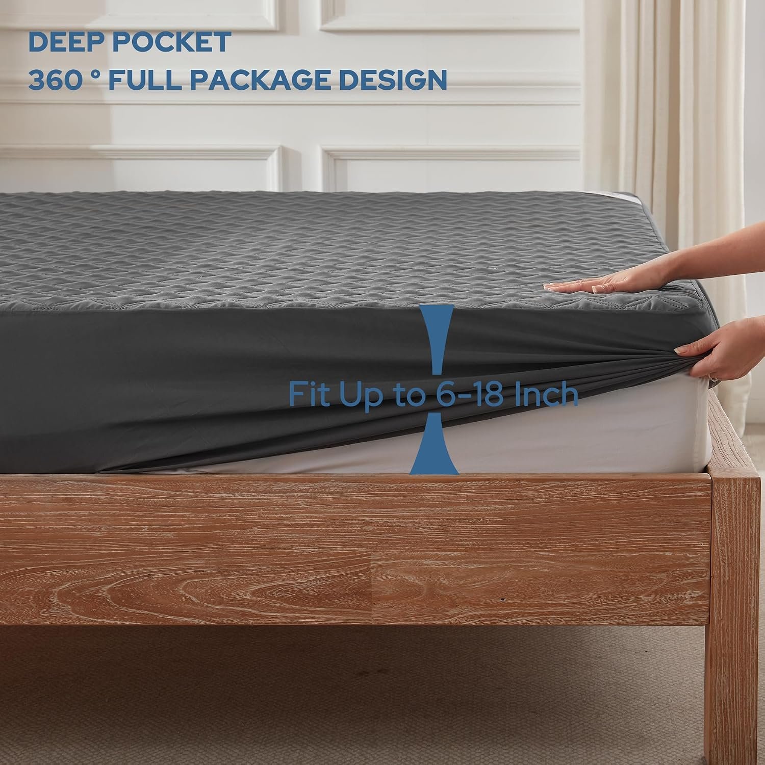 BEDLORE Waterproof Queen Size Mattress Protector, Deep Pocket Fit, Washable | Soft Noiseless Breathable Bed Mattress Cover Pad, Fits 6-18 Inch Deep Mattresses, Ideal for Home, Bedroom, Hotel, Gray - Image 4