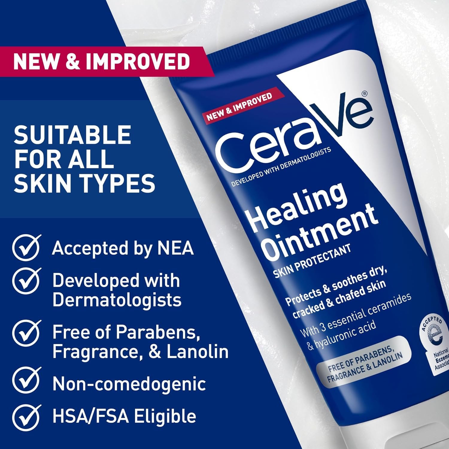 CeraVe Healing Ointment, Hyaluronic Acid Skin Protectant for Dry Skin, 3oz | Skin Care, Body Care, Barrier Cream, Skin Barrier Repair, Ceramides, Petrolatum, Lanolin Free, For Cracked, Chafed Skin - Image 3