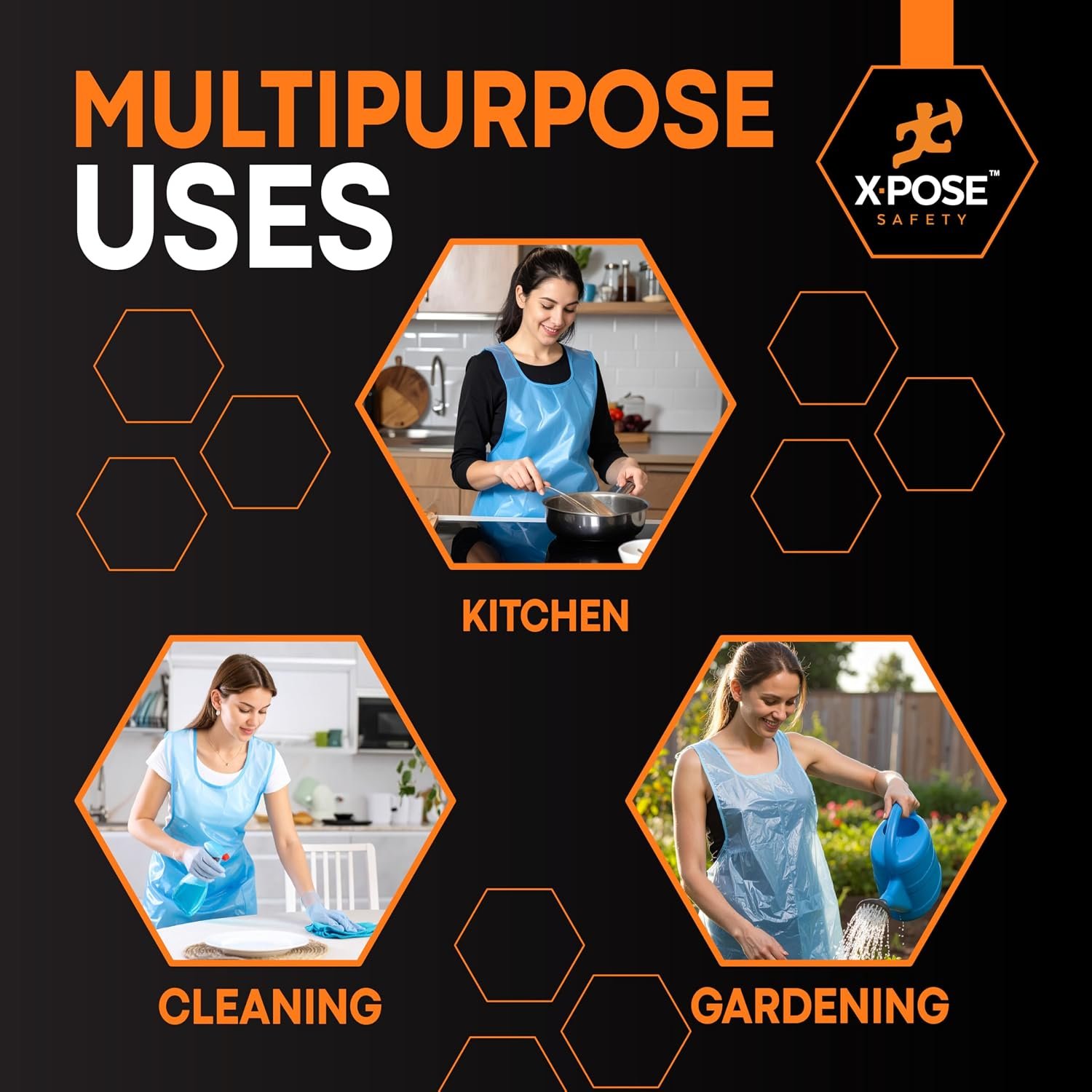 Xpose Safety 1000 Pack Blue Plastic Disposable Bulk Aprons, Individually Wrapped Waterproof Polyethylene Aprons for Cooking, Food Prep & Cleaning, 1 Mil Plastic, 24" x 48" - Image 2