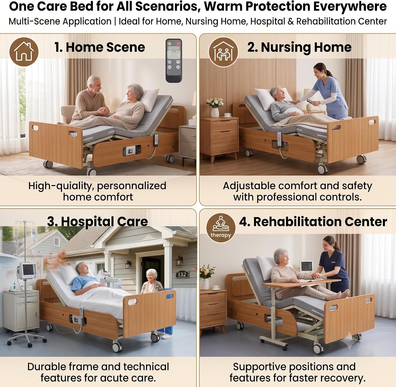 Extra Wide Full Electric Adjustable Hospital Beds for Home Nursinghome Use | Ultra Wide Medical Bed with Mattress , Built in Toilet, Adjustable Height & lateral tilting for Elderly Seniors Disabled - Image 8
