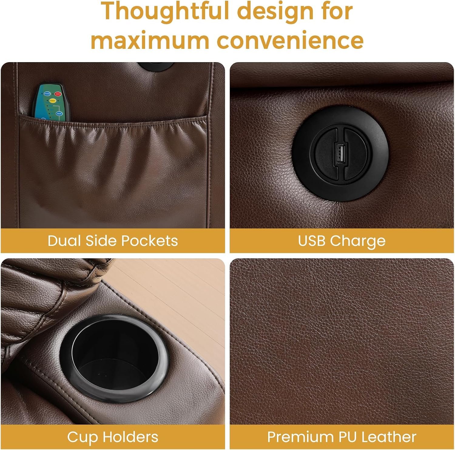 PARKOL Leather Power Lift Recliner Chair for Elderly and Adults | 8-point massage, lumbar heat, silent motor, water-resistant PU leather, USB charging and cup holders, easy assembly - Image 8