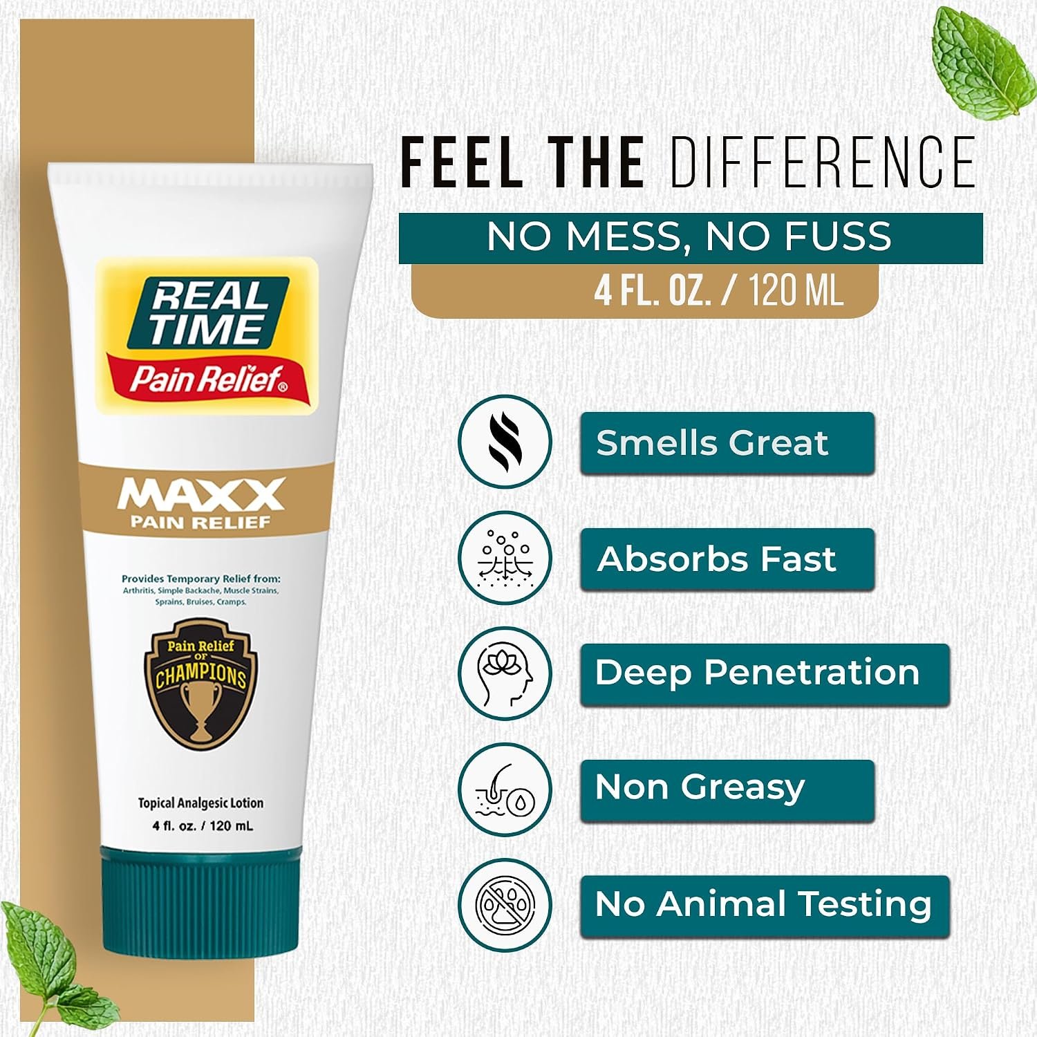 Real Time Pain Relief MAXX 4oz Tube | 18 Natural Ingredients: Arnica, Menthol & Peppermint | Maximum Strength Muscle Pain Relief Lotion for Arthritis, Hands, Ankles, Back, Shoulders, Knees & Joints - Image 2