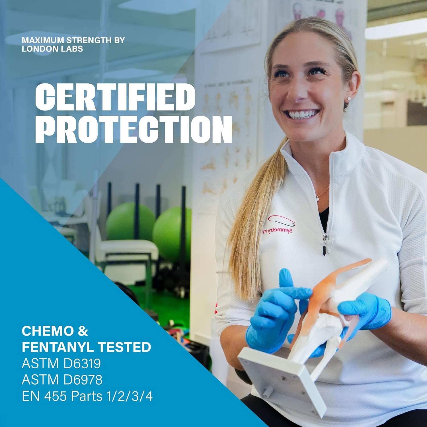 London Labs Synsafe 4 Mil - Blue Nitrile Exam Gloves –Disposable Latex Free & Powder Free – Extra Strong, Rubber Gloves - Image 3