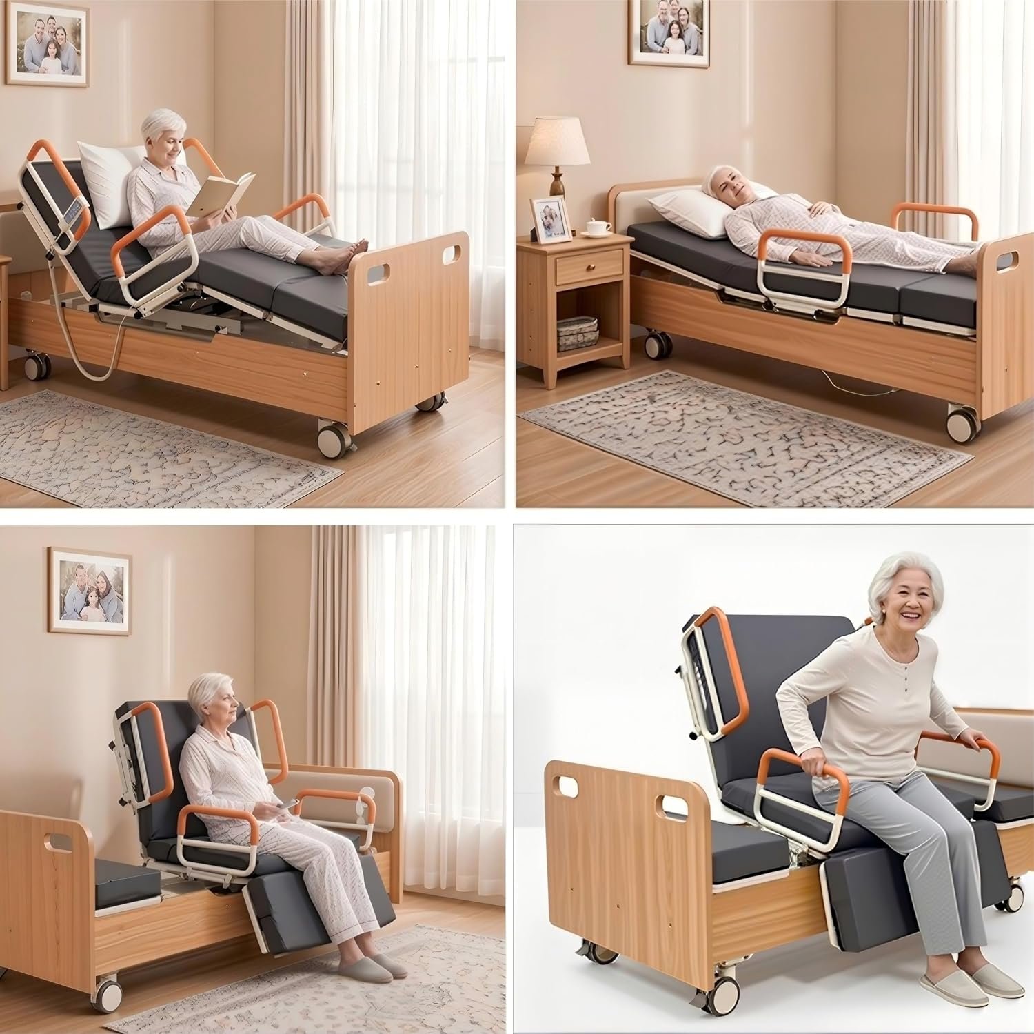 Electric Rotating Hospital Medical Beds for Senior Disabled Home Care Use | 750lbs, 90° Rotated Nursing Beds for Home Care with Adjustable Lateral Tilt & Backrest Leg Height - Image 3