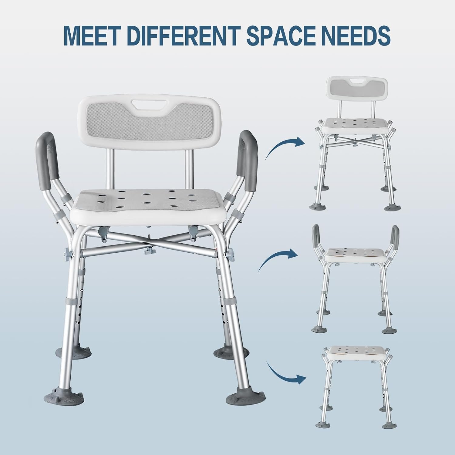 550lb Adjustable Shower Chair with Arms, Back and Suction Cup Feet | 6 height settings from13.4–18.1in, reinforced crossbars and tool-free assembly for easier setup and daily bathing. - Image 5
