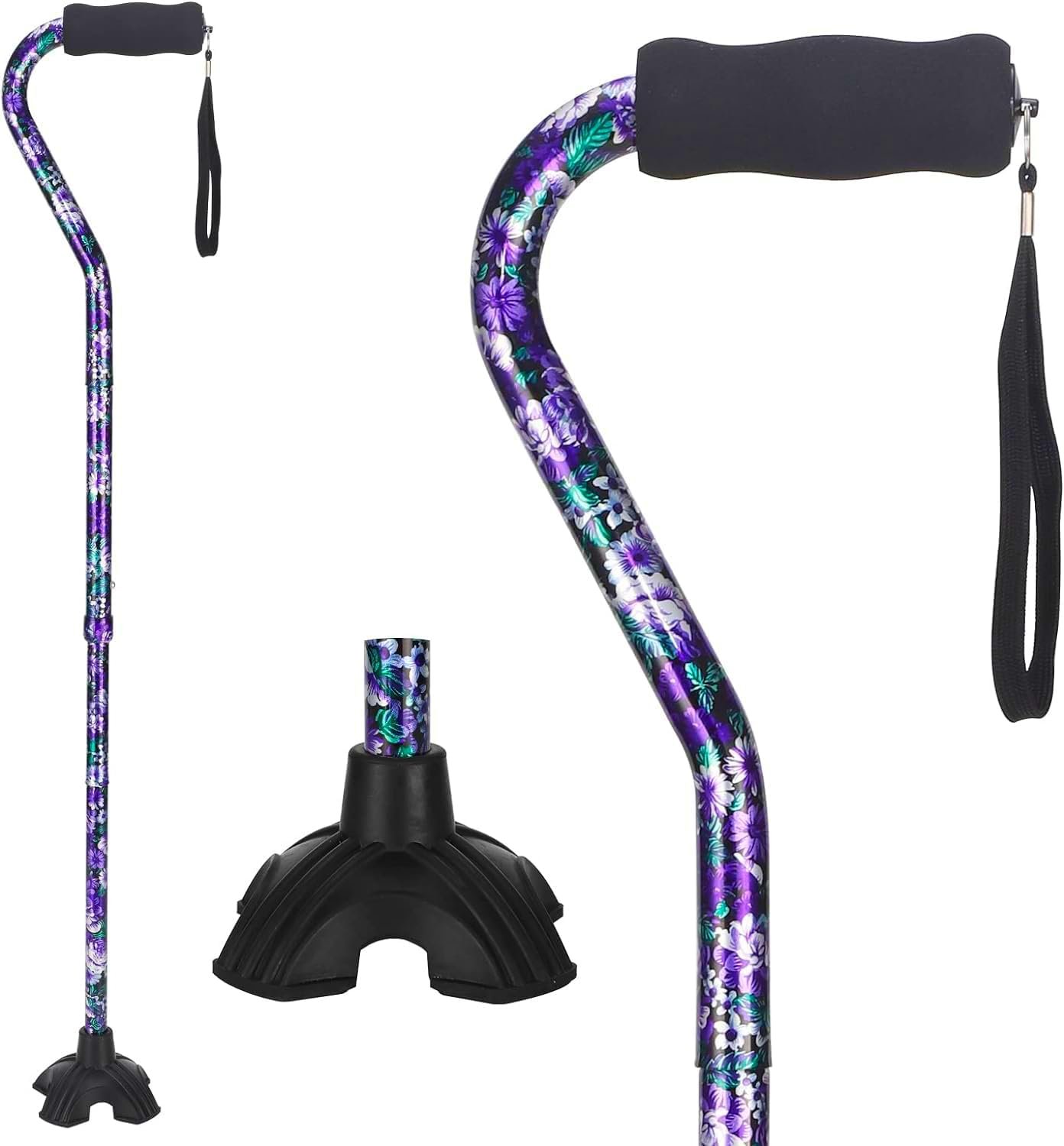 Floral Canes for Women Folding Cane for Stability with Non-Slip Base, Adjustable Walking Cane for Seniors - Lightweight Collapsible Walking Sticks with T & Offset Handle - Image 6