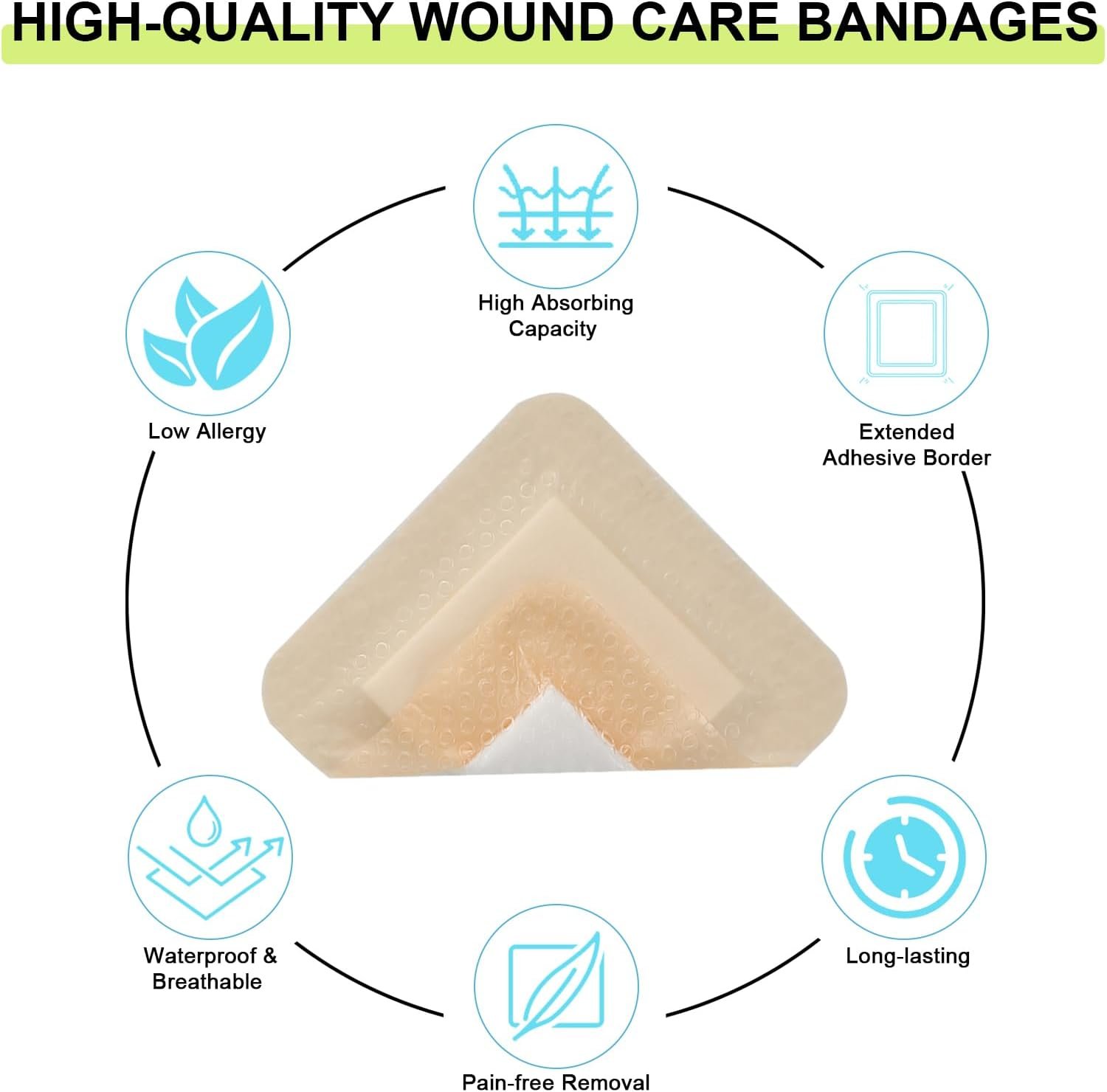 60 Pack Silicone Foam Dressing 3''x3'' with Gentle Border | FSA Eligible HSA, Skin Wound Care, Self Adhesive Waterproof Bandages Absorbent Pads for Elderly Skin Protection, Post-Op - Image 6