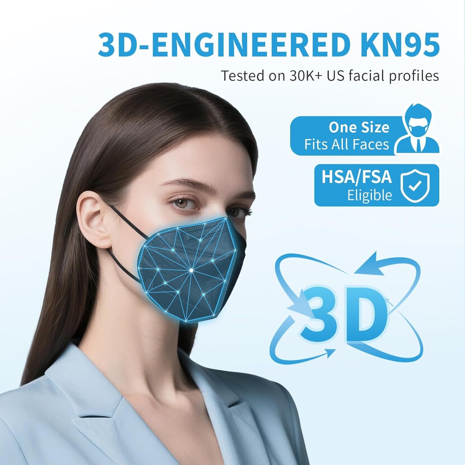 akgk KN95 Face Mask 50 PCS, Breathable Protection Masks, 5-Ply KN95 Black Masks, Cup Dust Safety Masks - Image 3