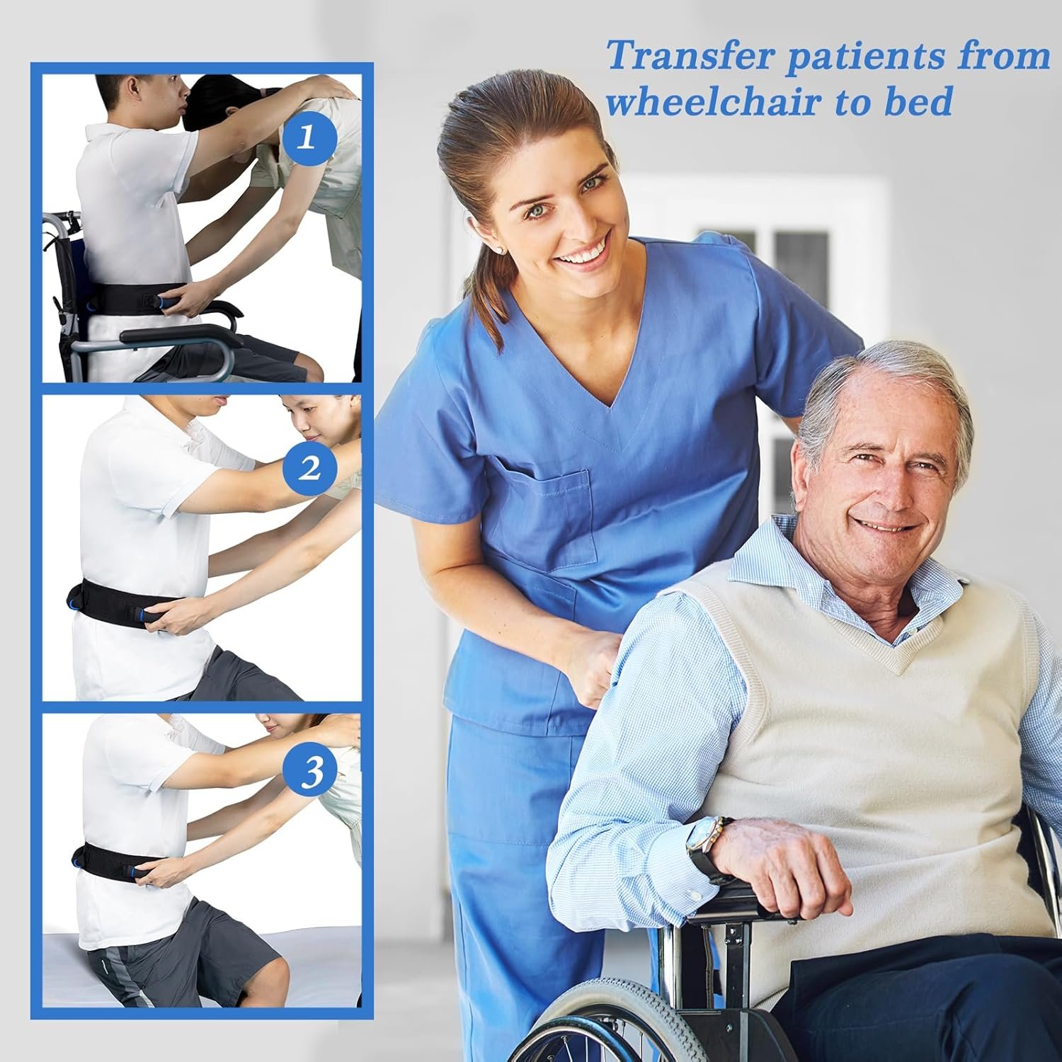 Transfer Belt for Seniors, Safety Walking Support with Quick Release Buckle | Multiple Padded Handles, 29-48" Adjustable Fit, Durable Nylon & Polyester, Machine-Washable, Quick Release - Image 2