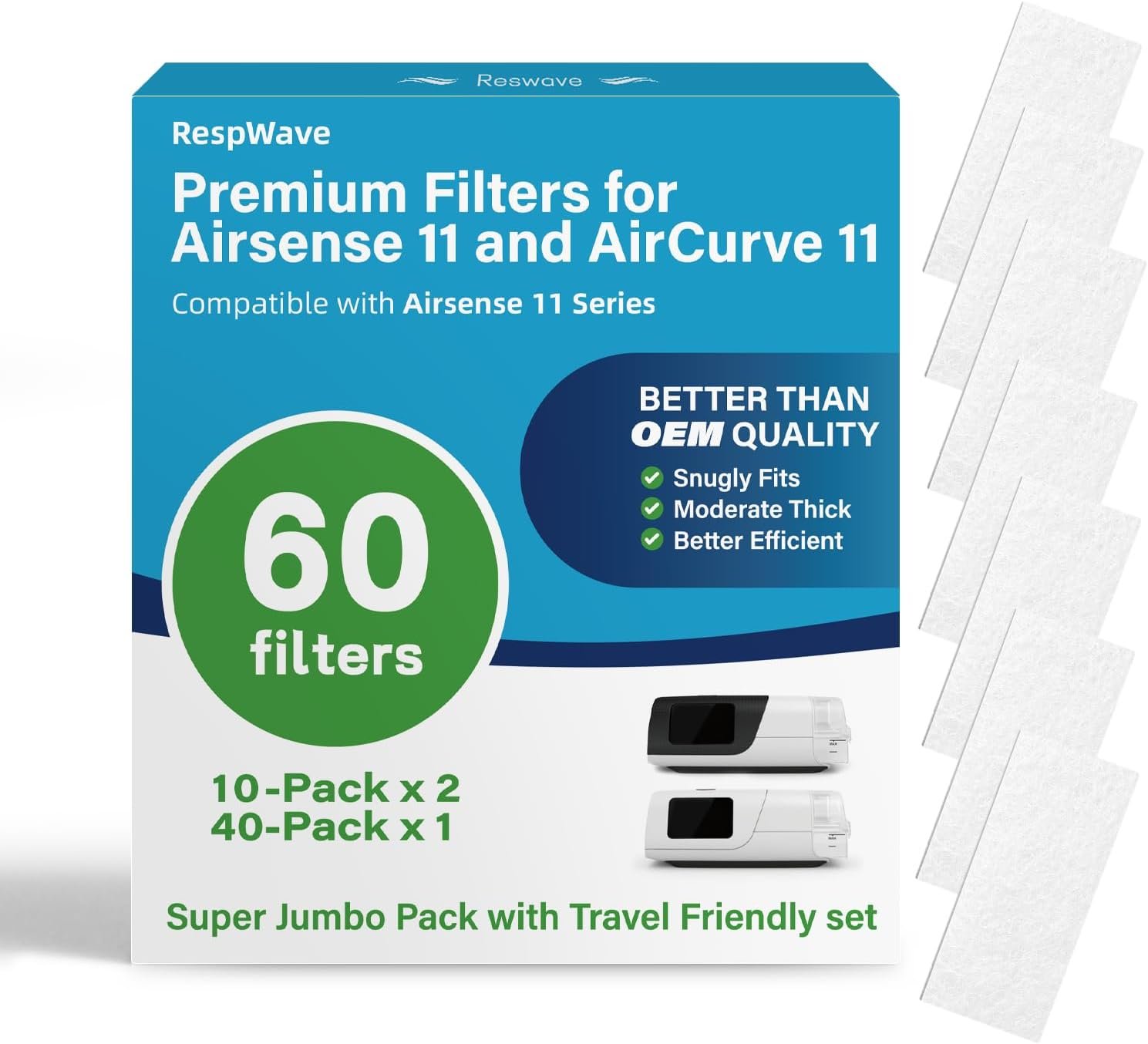 60-Pack Premium CPAP Filters Compat...
