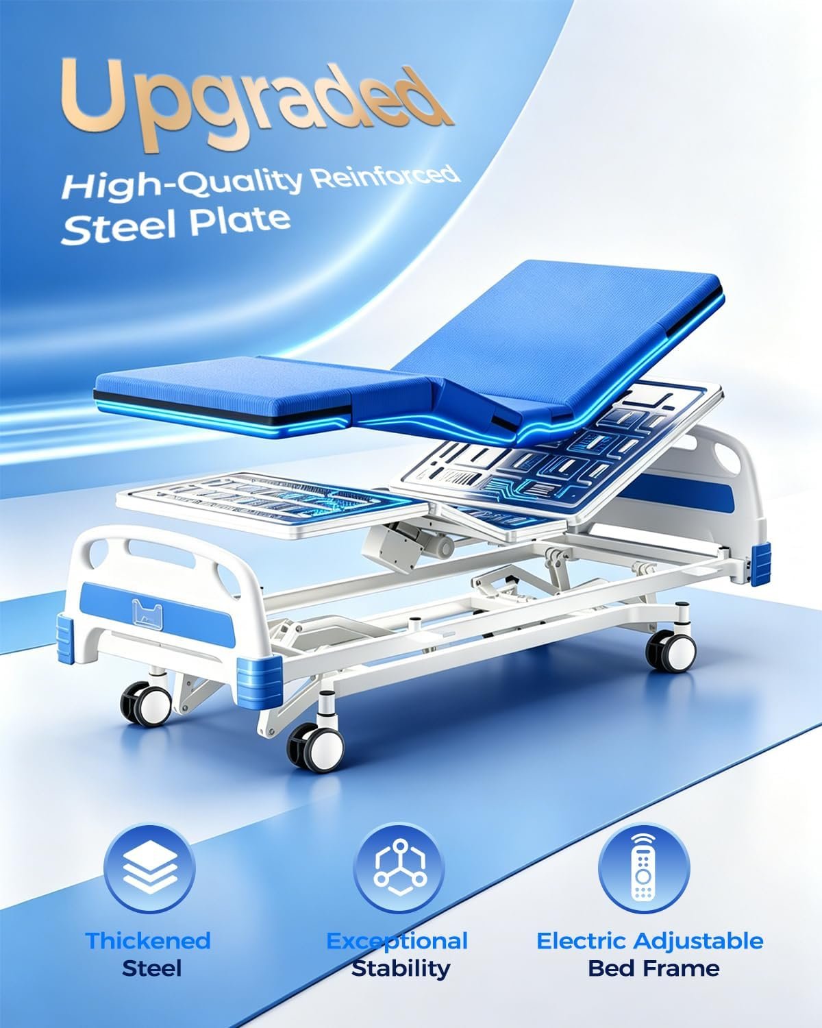 4 Function 600LBS Full Electric Hospital Bed, Beds for Home Use, Special Needs Medical Bed for Seniors with Mattress, Adjustable Hospital, Frame IV Pole, Medical Equipment Beds - Image 6