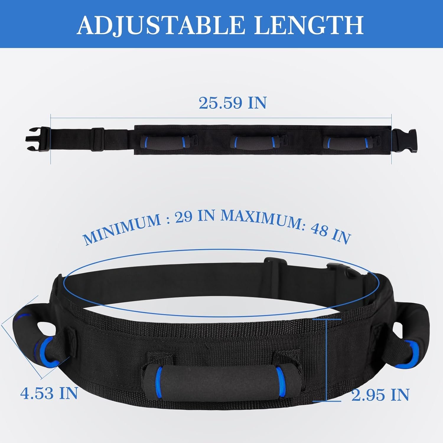 Transfer Belt for Seniors, Safety Walking Support with Quick Release Buckle | Multiple Padded Handles, 29-48" Adjustable Fit, Durable Nylon & Polyester, Machine-Washable, Quick Release - Image 3