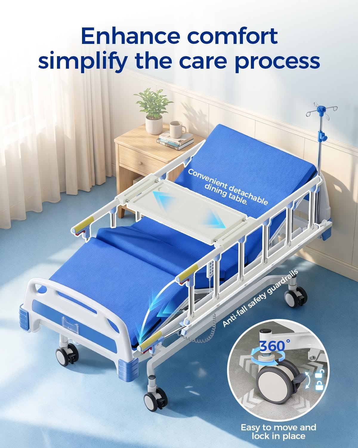 4 Function 600LBS Full Electric Hospital Bed, Beds for Home Use, Special Needs Medical Bed for Seniors with Mattress, Adjustable Hospital, Frame IV Pole, Medical Equipment Beds - Image 5