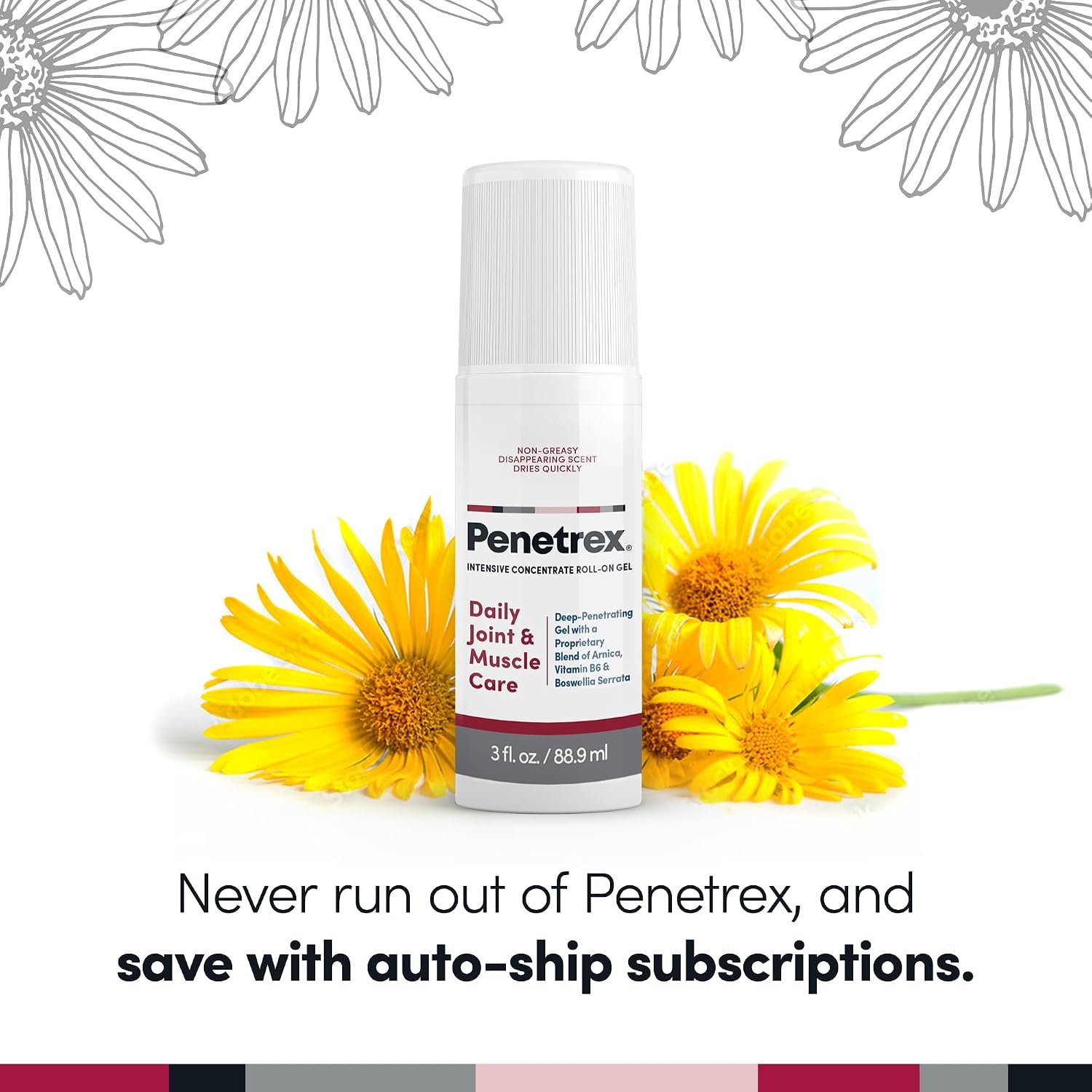 Penetrex Daily Joint & Muscle Care Roll-on | Arnica, Vitamin B6 & MSM, 3 Oz | Naturally-derived arnica, vitamin B6 & MSM roll-on gel for daily joint & muscle care · Easy application · 3 oz - Image 8