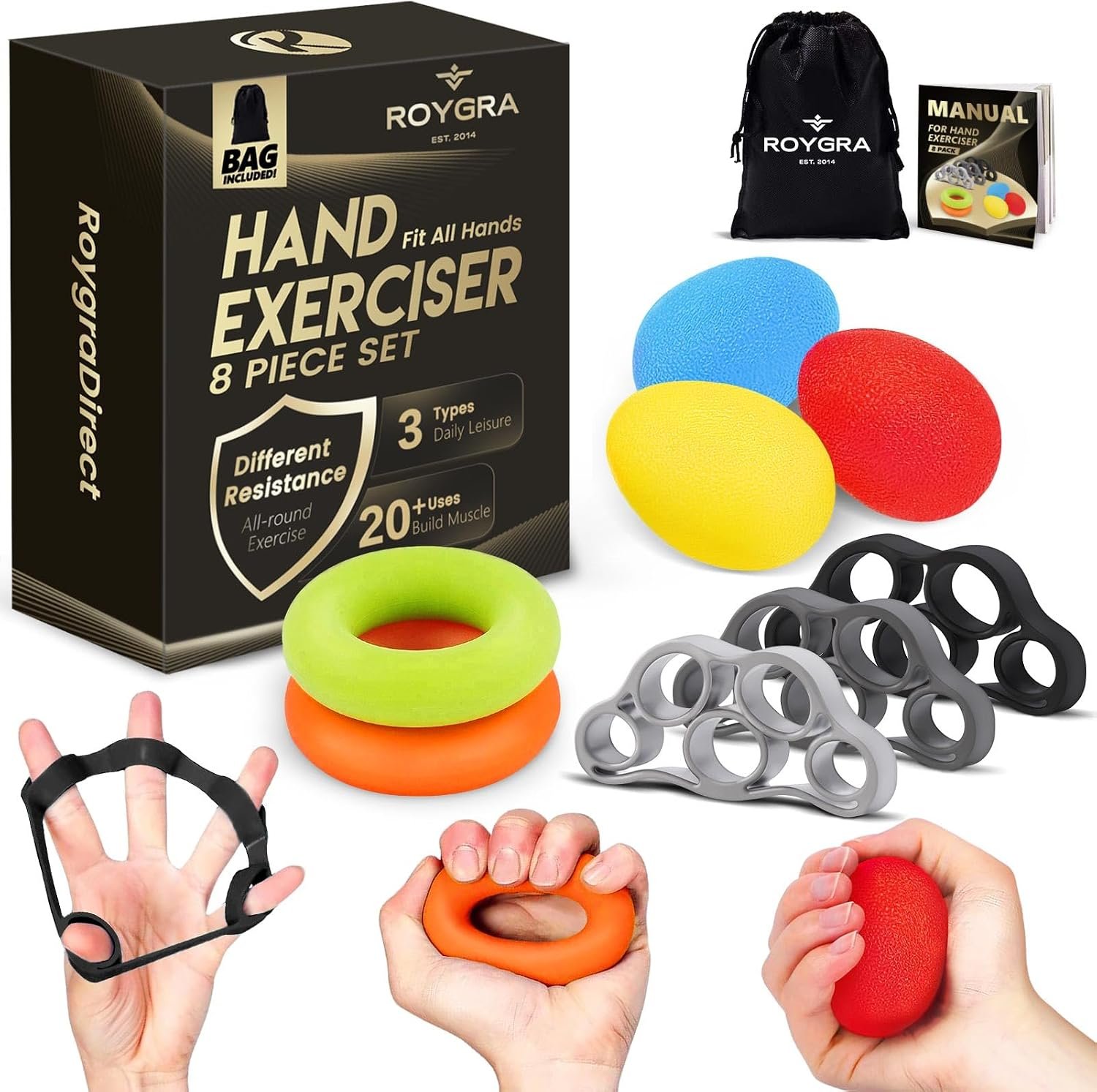 Grip Strength Trainer (8 Pack), For...