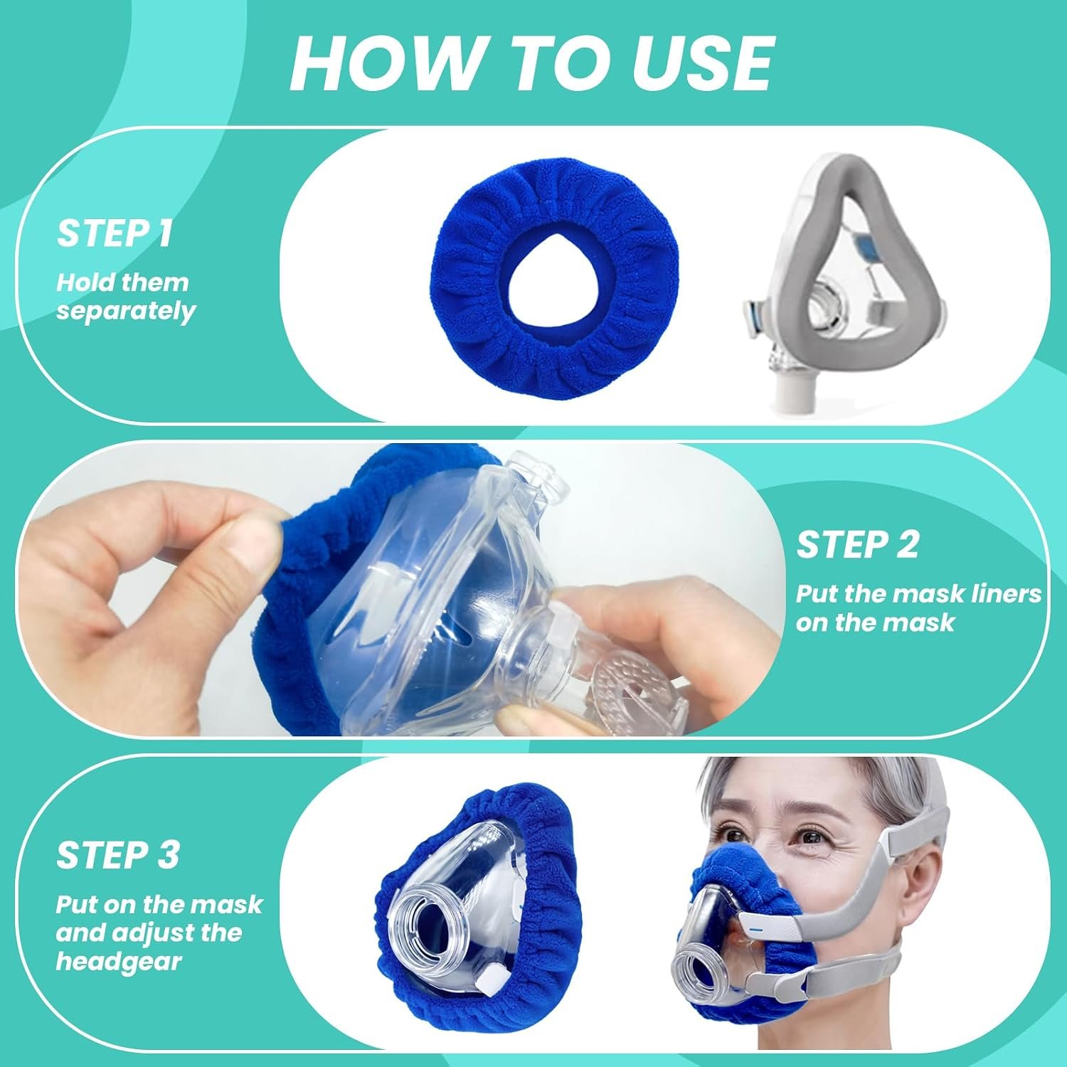NATAKU 4-Pack Medium CPAP' Mask Liners Complitable for Resmed F20 Full Face Mask Cushions, Ultra-Soft Micro-Fleece Reduces Air Leaks & Pressure Marks, Reusable Mask Covers, Breathable for All-Night - Image 5