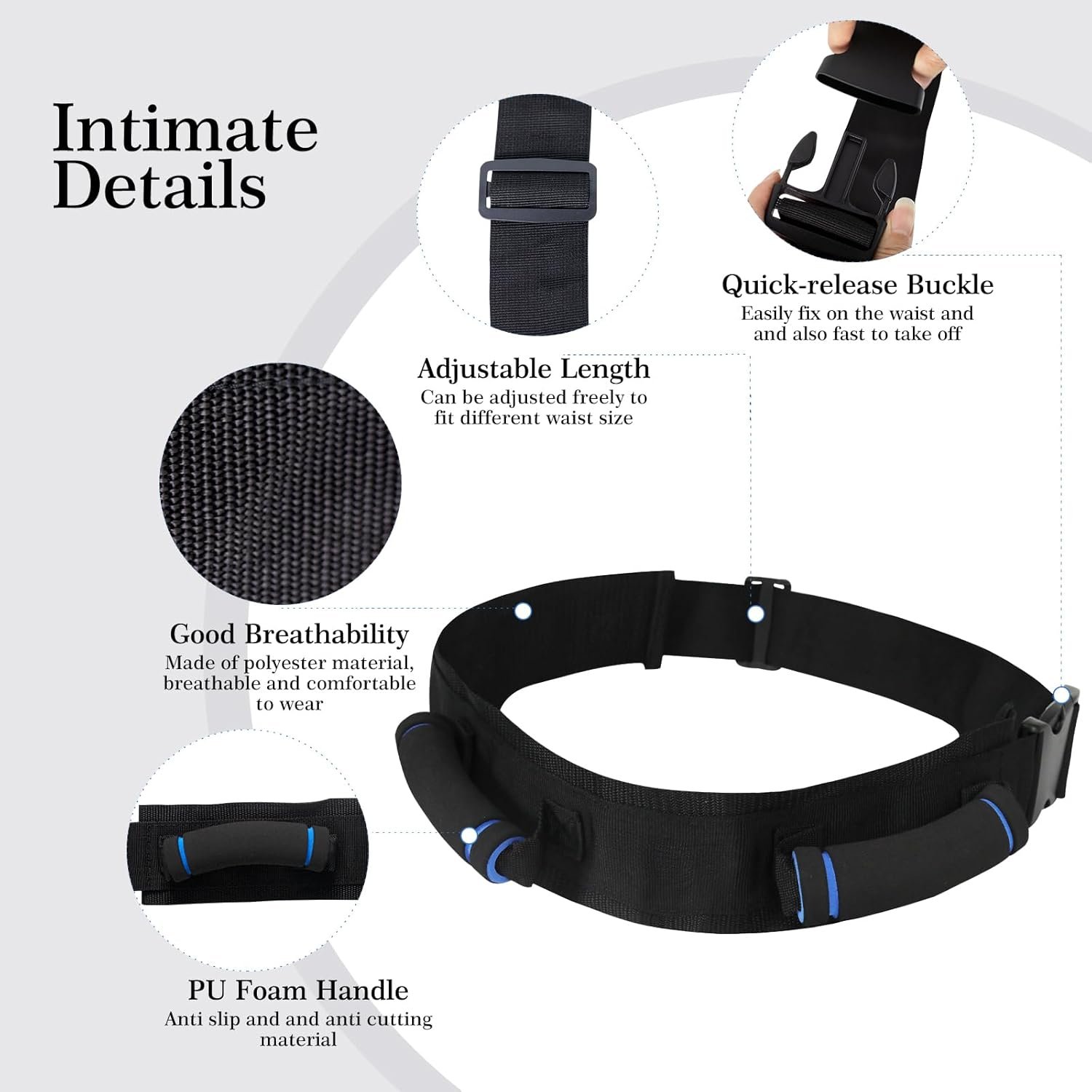 Transfer Belt for Seniors, Safety Walking Support with Quick Release Buckle | Multiple Padded Handles, 29-48" Adjustable Fit, Durable Nylon & Polyester, Machine-Washable, Quick Release - Image 4