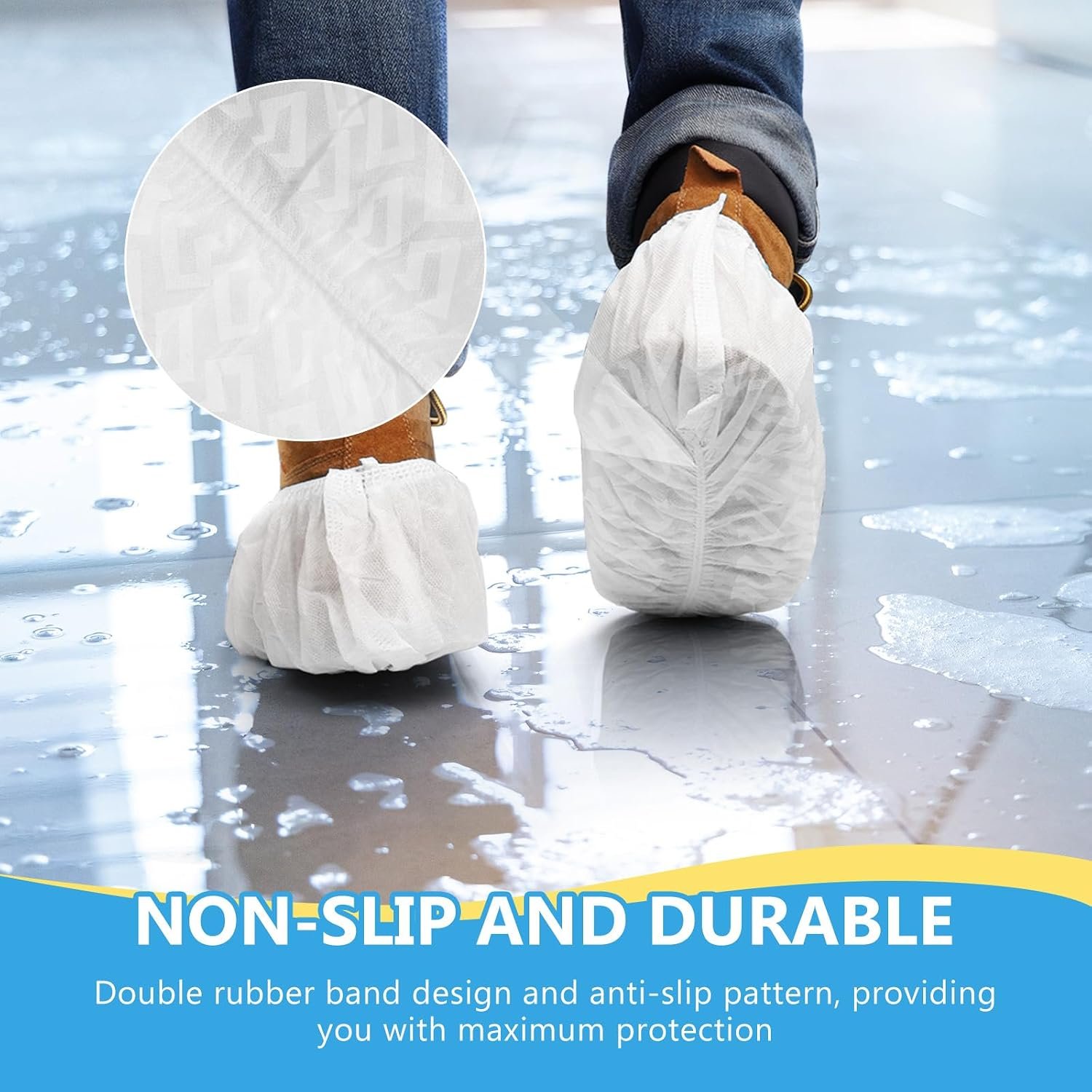 squish Shoe Covers Disposable Non Slip, 100 Pack(50 pairs) White Thick Extra Disposable Boot Covers Slip Proof Shoe Cover for Indoors Outdoors Durable Protector Covers Fits Virtually Most Shoes - Image 6