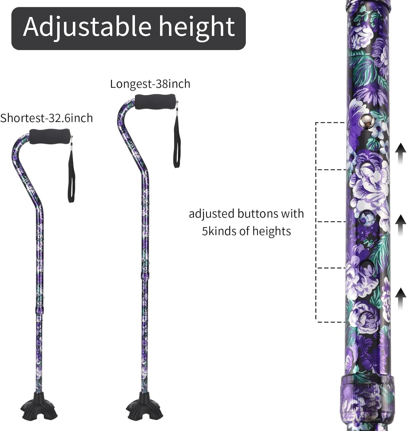 Floral Canes for Women Folding Cane for Stability with Non-Slip Base, Adjustable Walking Cane for Seniors - Lightweight Collapsible Walking Sticks with T & Offset Handle - Image 3