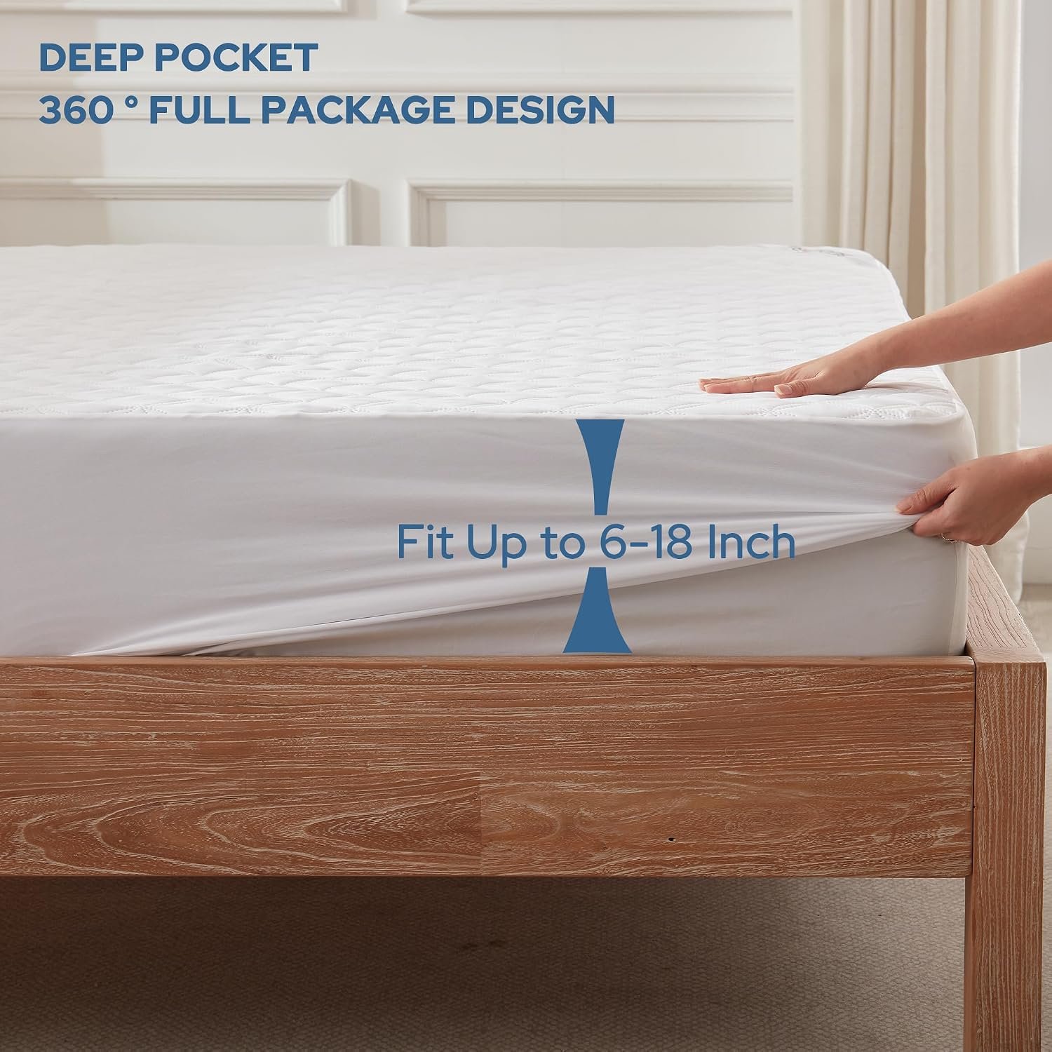 BEDLORE Waterproof Queen Size Mattress Protector, Deep Pocket Fit, Washable | Soft Noiseless Breathable Bed Mattress Cover Pad, Fits 6-18 Inch Deep Mattresses, Ideal for Home, Bedroom, Hotel, White - Image 4
