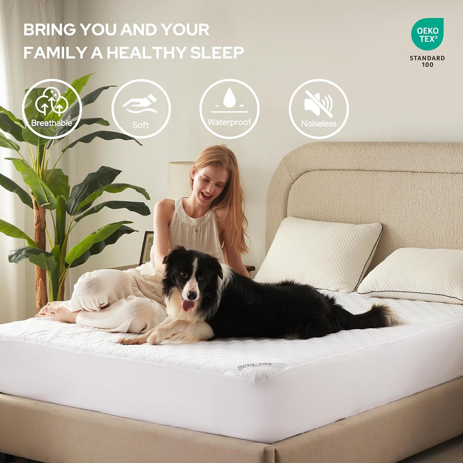 BEDLORE Waterproof Queen Size Mattress Protector, Deep Pocket Fit, Washable | Soft Noiseless Breathable Bed Mattress Cover Pad, Fits 6-18 Inch Deep Mattresses, Ideal for Home, Bedroom, Hotel, White - Image 3