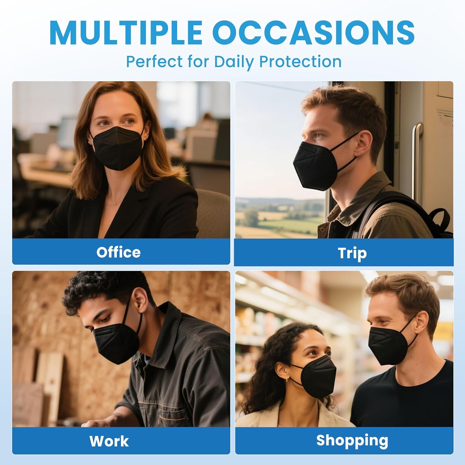 akgk KN95 Face Mask 50 PCS, Breathable Protection Masks, 5-Ply KN95 Black Masks, Cup Dust Safety Masks - Image 8