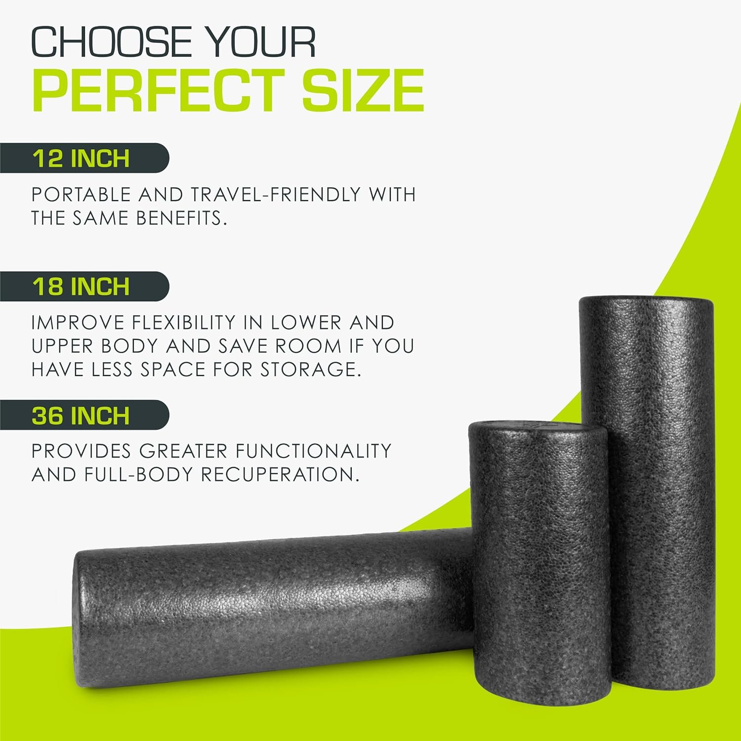 ProsourceFit High Density Foam Rollers 12 - inches long, Firm Full Body Athletic Massage Tool for Back Stretching, Yoga, Pilates, Post Workout Muscle Recuperation, Black - Image 4