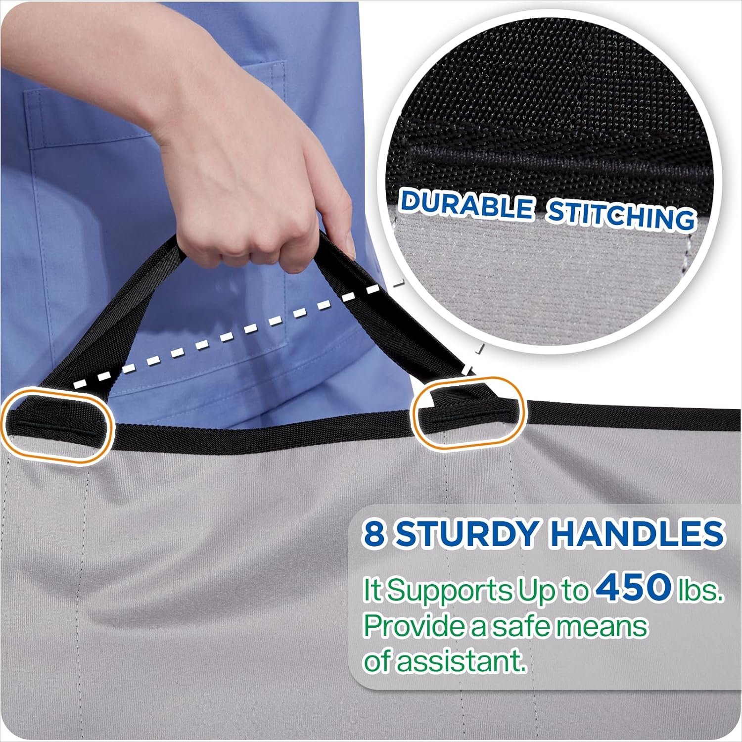 NIHAO Draw Sheet with Handles Positioning Bed Pad Washable 48" x 40" Multipurpose Patented Flannel Patient Transfer Sheet for Bedridden Lifting Turning Sliding, Navy Blue - Image 6