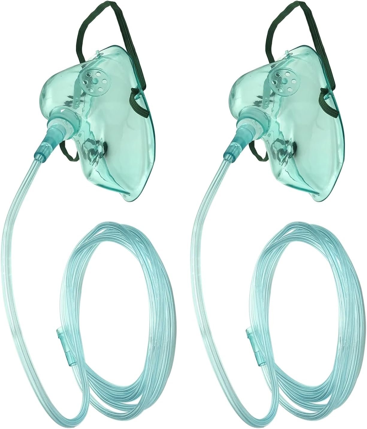 Oxygen Mask, Adult Standard Oxygen Mask with 7feet Length 6mm Oxygen Tube and Adjustable Elastic Strap, DEHP-Free and Latex-Free Materials, 2 Pack (Green,for Adult Standard)