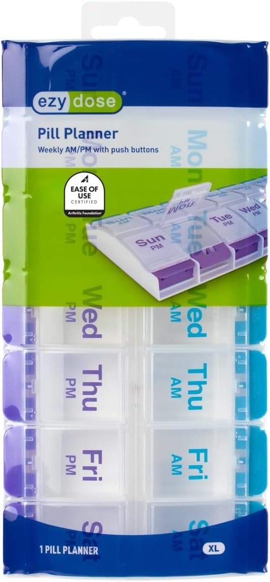 Ezy Dose Weekly (7-Day) AM/PM Pill Organizer, X-Large Case, Blue/Purple - Image 7