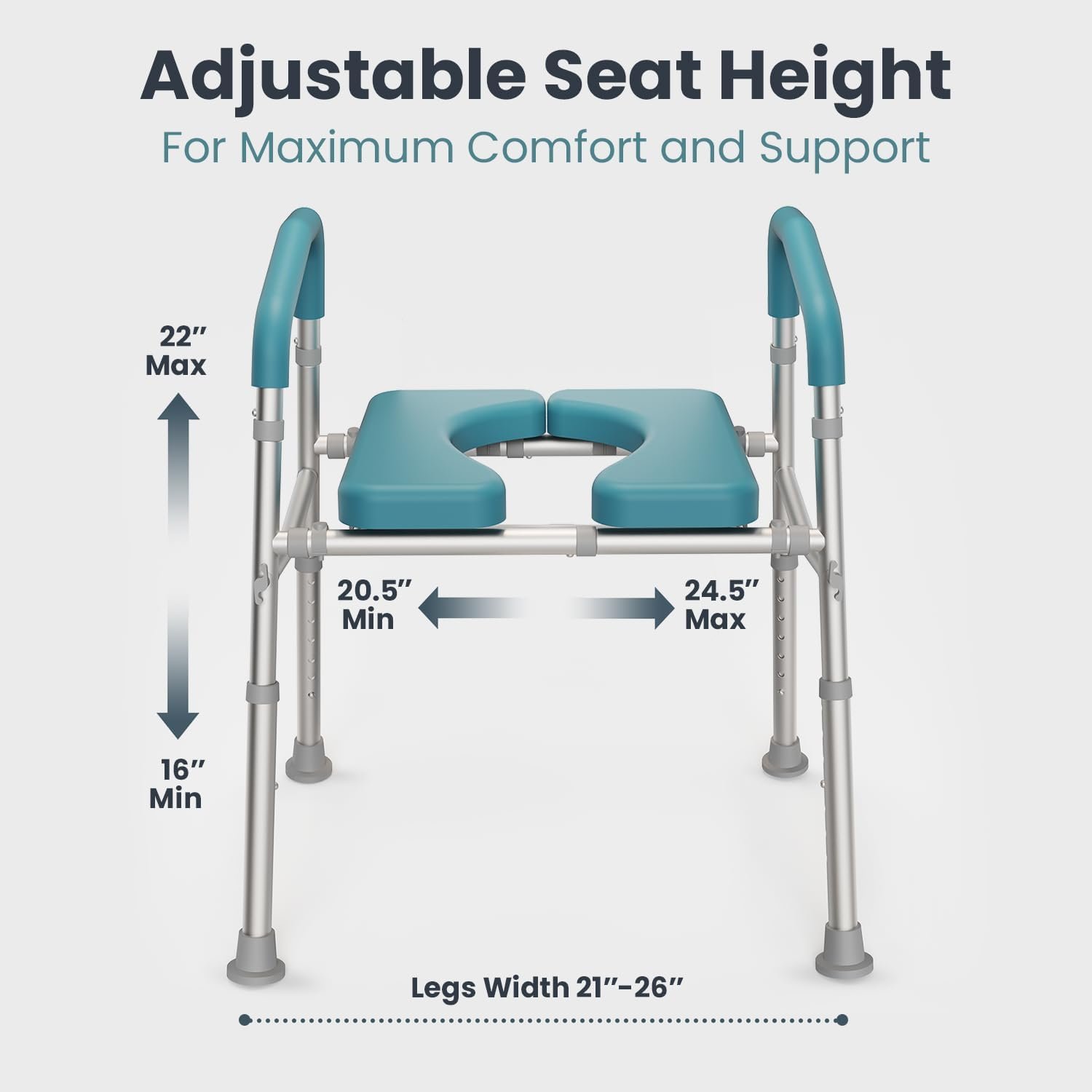 PELEGON Raised Toilet Seat with Handles (400lb) - Adjustable Height & Width Toilet Chair with Arms, Toilet Riser with Handles, Toilet Chair Over Toilet, Handicap Toilet Seat for Elderly (Grey) - Image 4