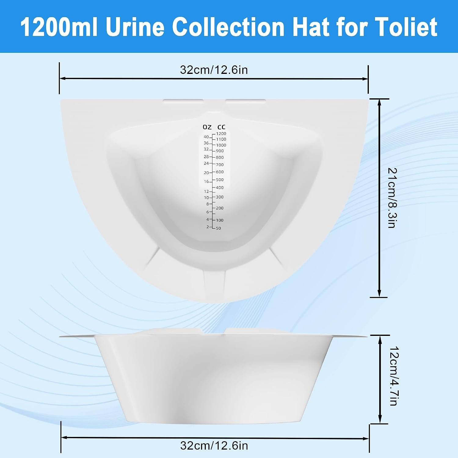 Urine Collection Hat for Toilet, Graduated Specimen Collector Pans 40oz/1200cc with Clear Readings, Universal Urine Pee Stool Sample Collection Kit for Women and Elderly, 10 Pack - Image 2