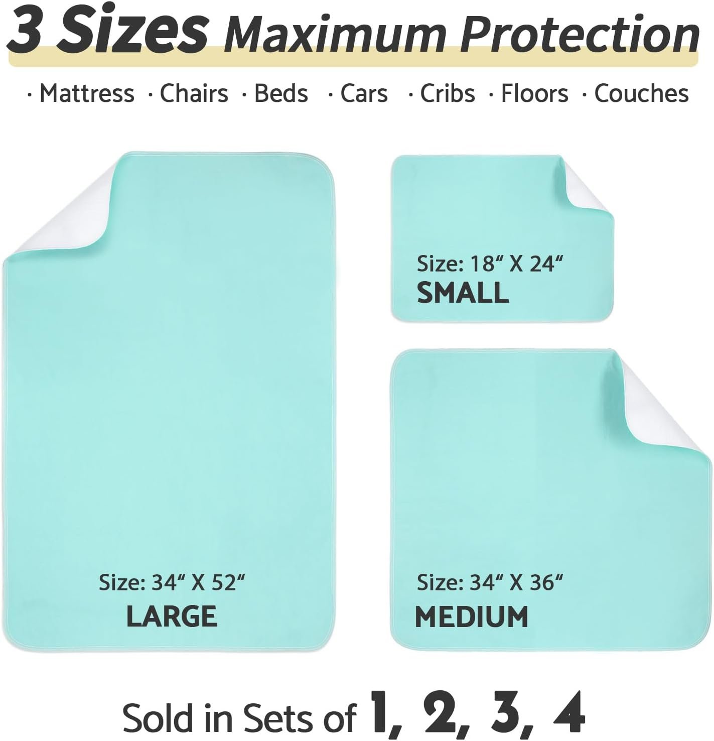 CoolShields Reusable Waterproof Bed Pads Washable Underpads 34 x 52(2 Pack) - Image 4