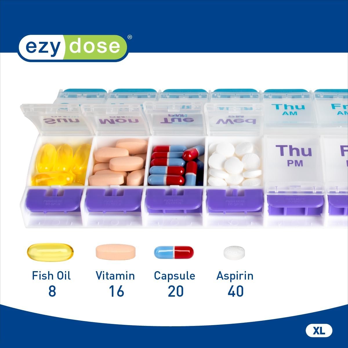 Ezy Dose Weekly (7-Day) AM/PM Pill Organizer, X-Large Case, Blue/Purple - Image 3