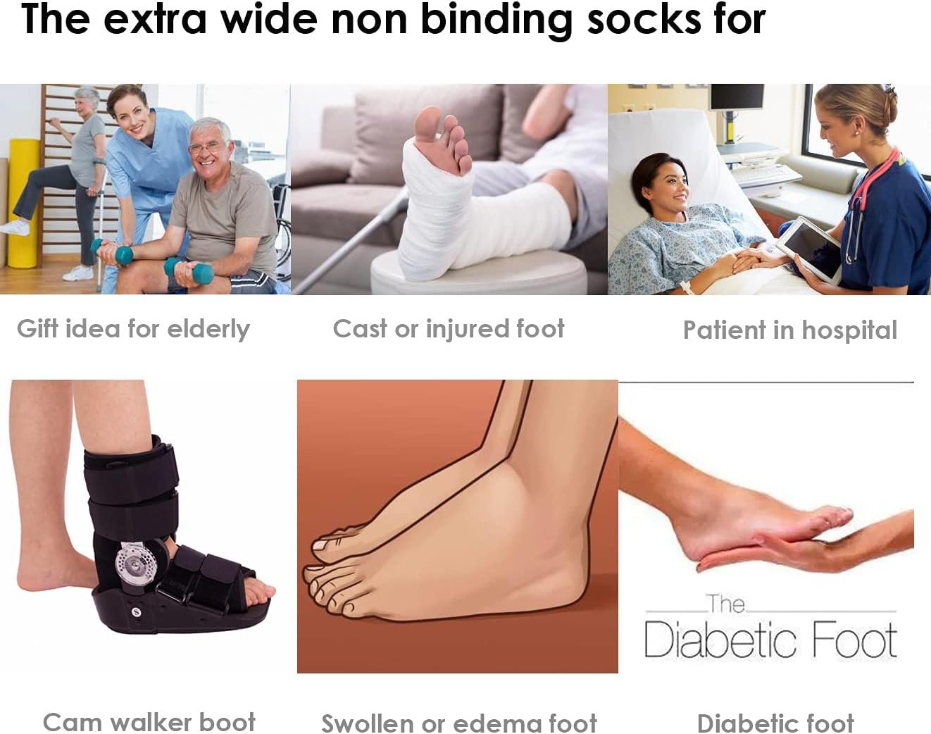 CIRZUEX Extra Wide Socks for Lymphedema Swollen Feet Leg, Bariatric Socks, Cast Boot Sock, Diabetic Non Binding Neuropathy Swelling Women Men 2 Pairs - Image 7